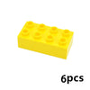 A yellow set of six chunky building blocks for kids.