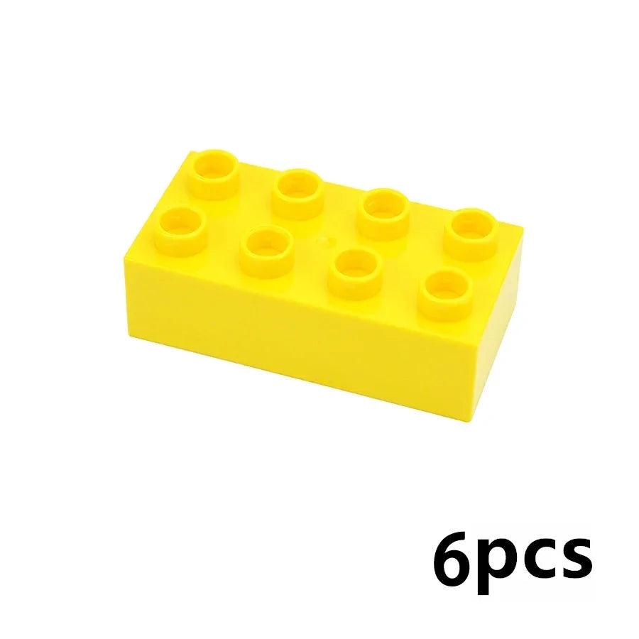 A yellow set of six chunky building blocks for kids.
