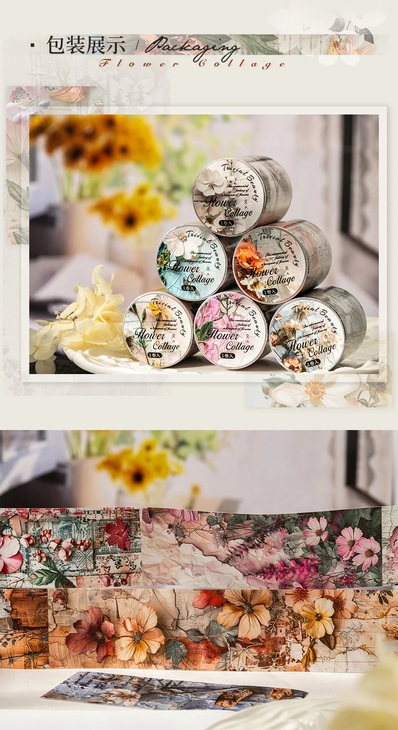 Vintage botanical washi tape in shades of green and gold used for scrapbooking and journaling