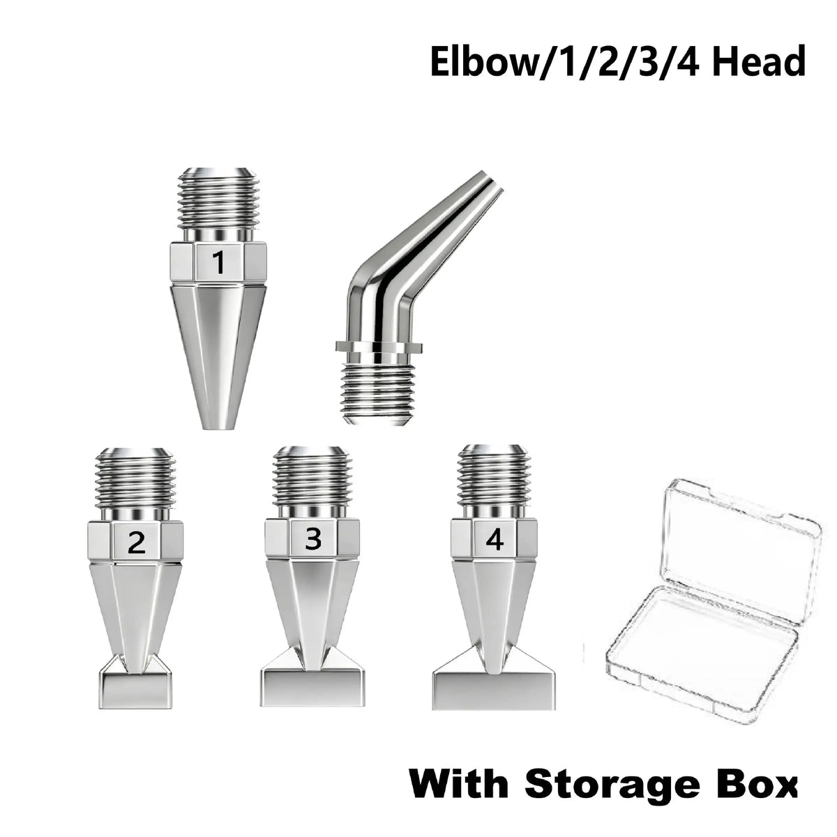 Set of four stainless steel diamond painting pen tips with screw-on handles and storage box