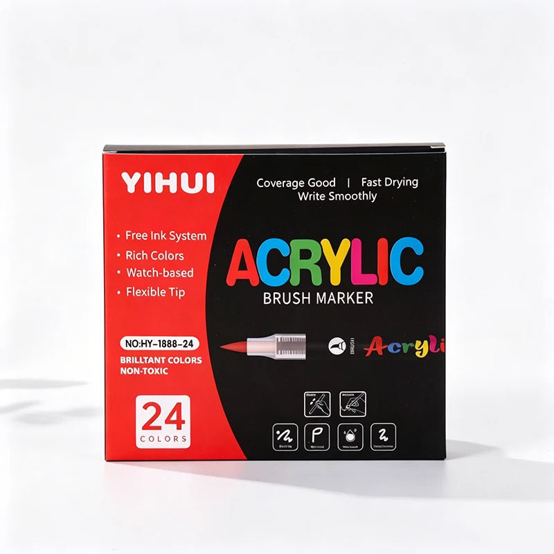 48-Color Acrylic Paint Markers with Soft Brush Tips