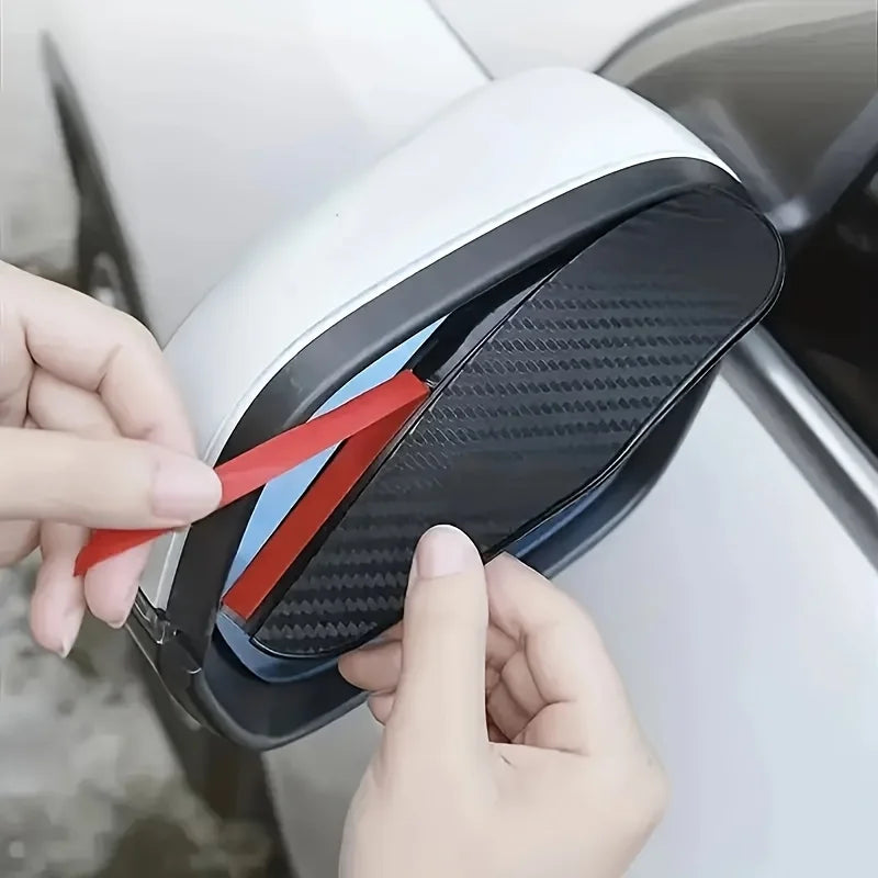 Carbon Fiber Textured Mirror Rain Covers with Red Accent – Anti-Fog & Waterproof Fit