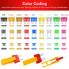 A collection of color-coded amp marking molded on fuses, including various colors like grey, orange, brown, red, blue, yellow