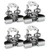 A pair of universal stainless steel LED work light mounting brackets shown in various angles.