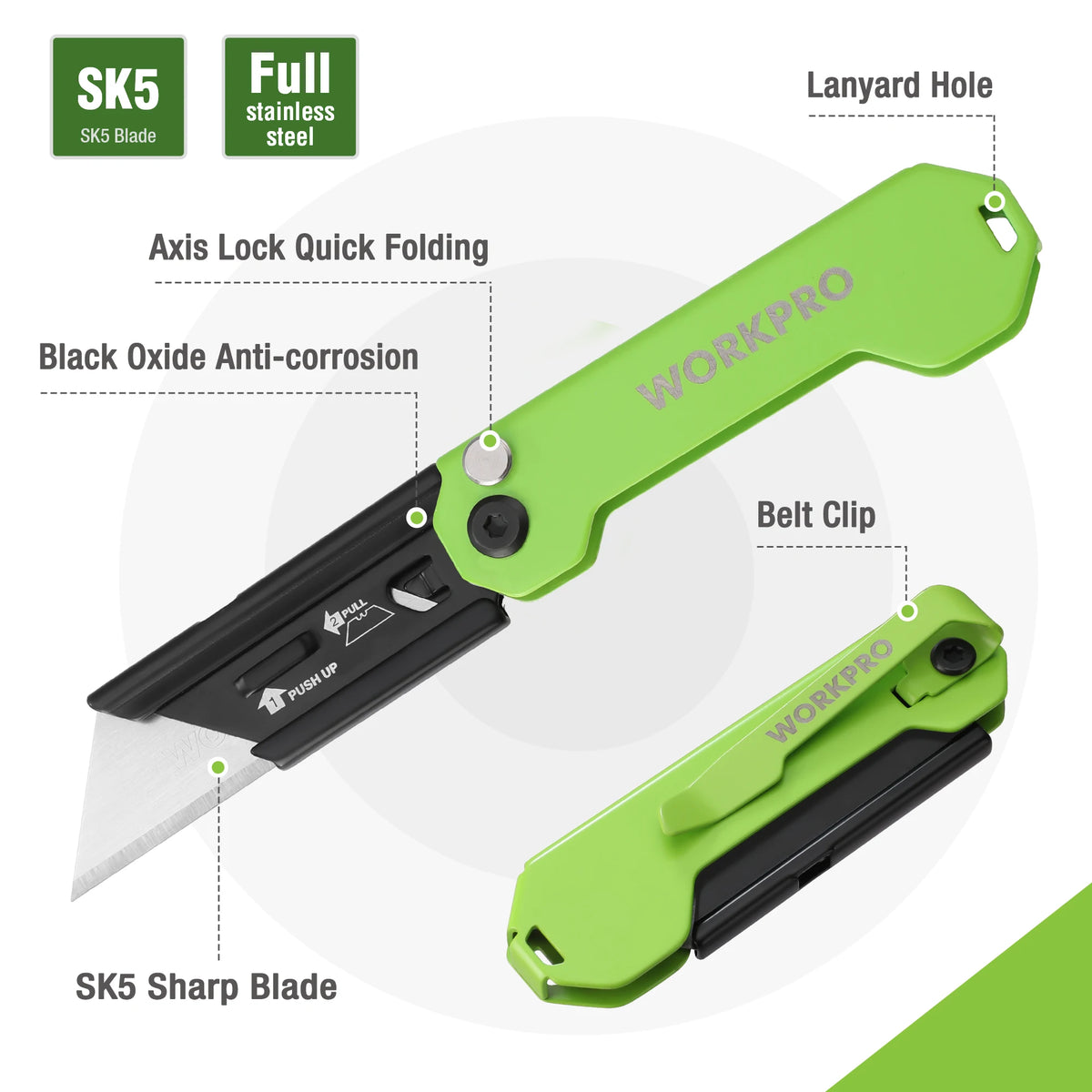 Folding Utility Knife 3-Pack with Quick-Change Blades and Belt Clip