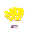 A pile of bright yellow plastic side-release buckles for paracord bracelet projects