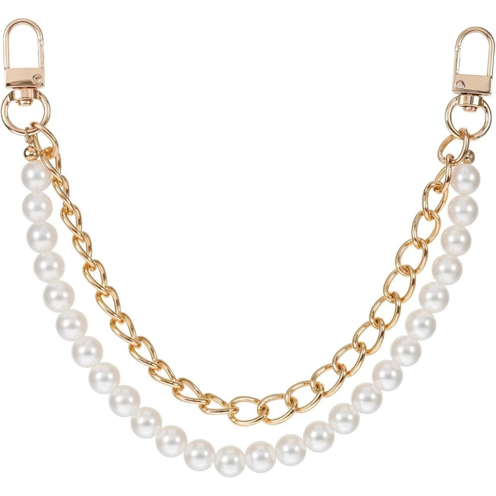 Elegant gold chain necklace featuring round pearls with a lobster clasp.