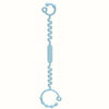 A light blue silicone pacifier chain with a loop at the top and bottom for baby bottles and teethers.