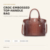 Vintage Croc-Embossed Structured Satchel Handbag