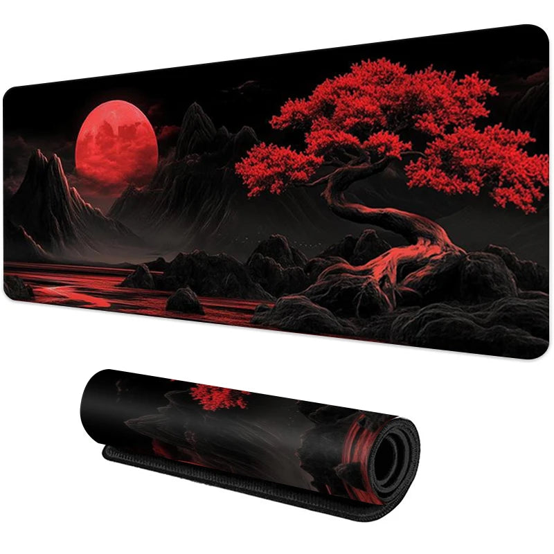 Red Moon Silicone Gaming Mouse Pad with Anti-Slip Base
