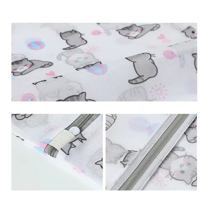 Cat Face Mesh Laundry Bag with Zipper for Delicates