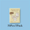 A package of 10 disposable flushable toilet seat covers for public toilets.