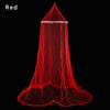 A red elegant lace canopy mosquito net draped in a conical shape.