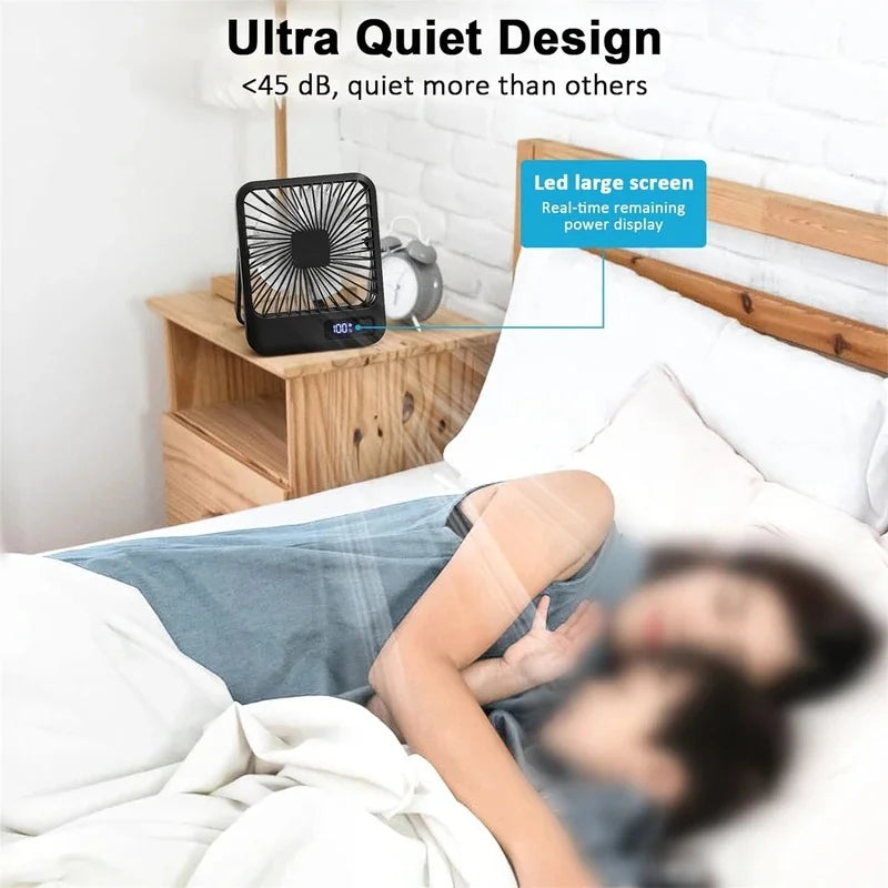 Portable USB Desk Fan with 180° Foldable Stand and Digital Display