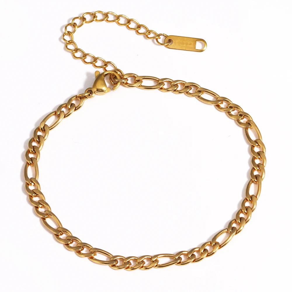 A gold-plated stainless steel link bracelet with a clasp, shown against a white background.