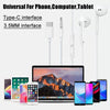 A set of wired Bluetooth earphones shown next to various electronic devices including a laptop and smartphones.