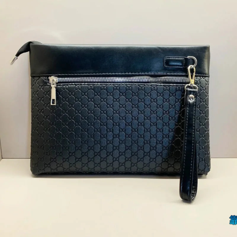 Men's Soft Leather Business Clutch Bag – Minimalist Travel Handbag with Zipper Closure