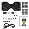 A soldering kit for an LED matrix digital hourglass display featuring two grids of LEDs on a black circuit board.