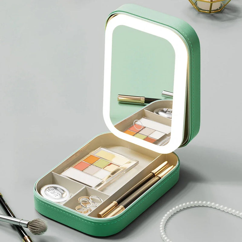 LED Lighted Makeup Case with Adjustable Mirror