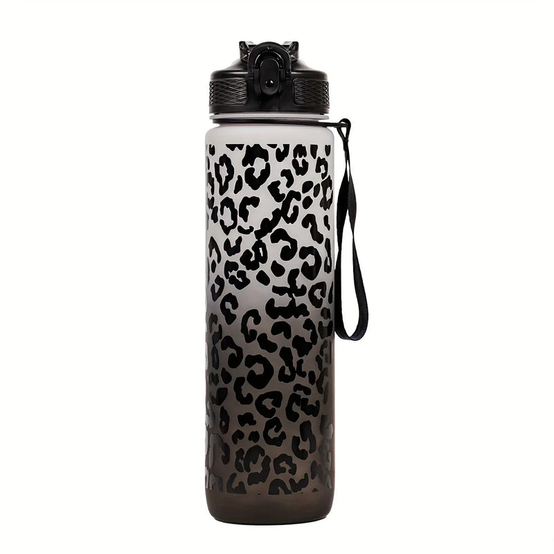 Leopard Print Sports Water Bottle with Straw