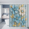 Light blue peony floral shower curtain set featuring large flowers and leaves