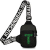 Black canvas chest bag with a wide strap featuring the text KUCHEN&BAG.1980