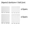 24 pairs of removable adhesive picture hanging strips in two sizes: 1.6x4.6cm and 1.9x9.2cm.