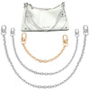 White leather handbag with silver chain strap and matching metal shoulder straps