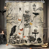 Gothic skull shower curtain featuring a detailed design of skulls, bats, spiders, and floral elements.