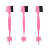 A set of three pink edge control brushes for hairlines and wigs shown vertically.
