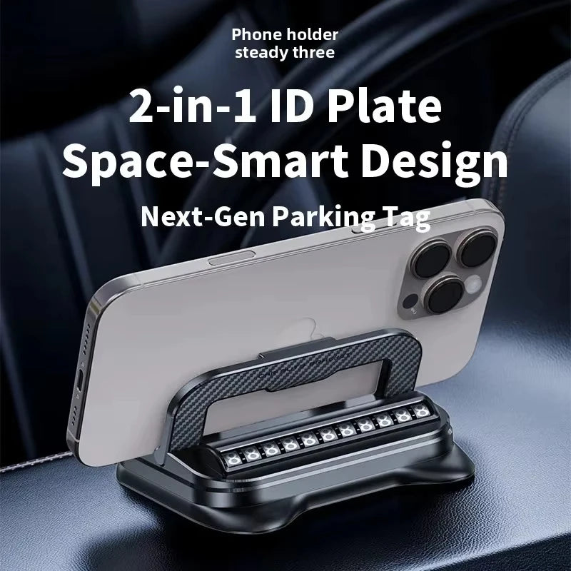 Dashboard Car Phone Holder with Integrated Parking Number Plate