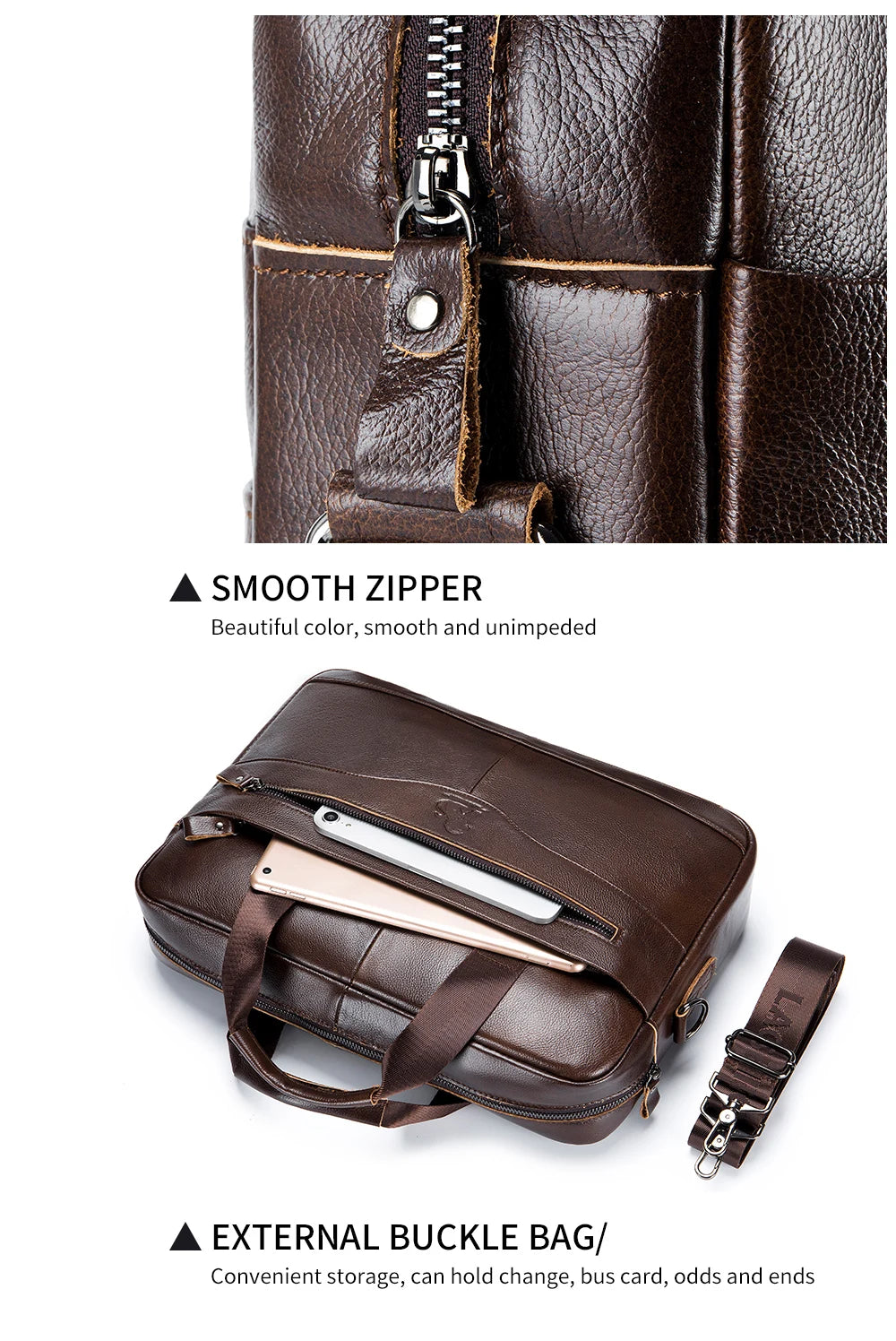 Genuine Leather Laptop Briefcase for Men – 14" Retro Cowhide Bag
