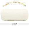 A skein of thick, cream-colored polyester blend yarn is shown rolled up for knitting and crochet.