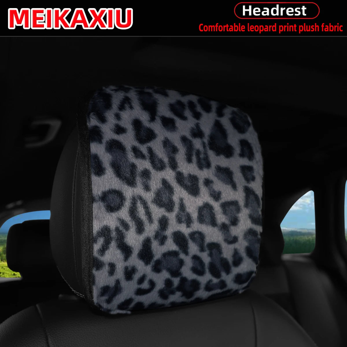 Leopard Print Plush Car Headrest Cover, Set of 2