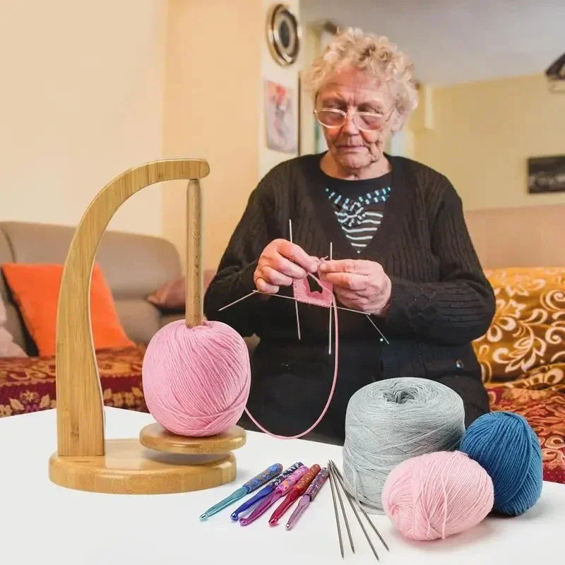 Magnetic Wooden Yarn Holder with Rotating Spindle
