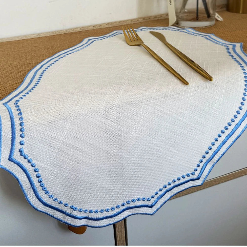 Embroidered Cotton-Linen Placemat Set – Elegant French Lace Table Decor