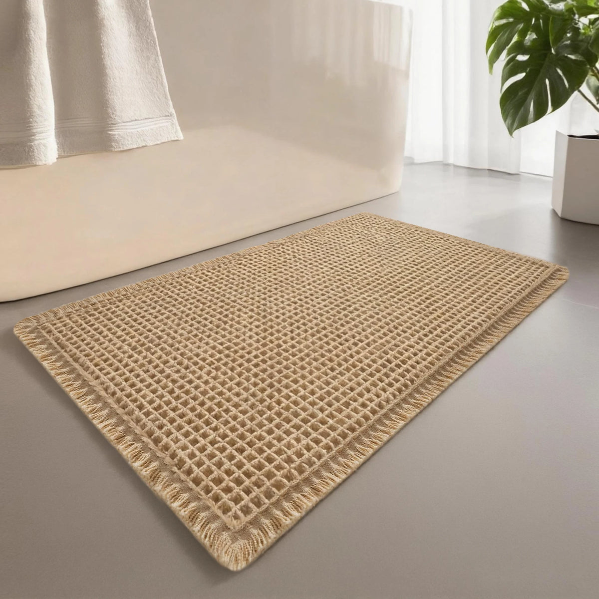 Boho Waffle Bath Mat – Super Absorbent, Non-Slip & Machine Washable