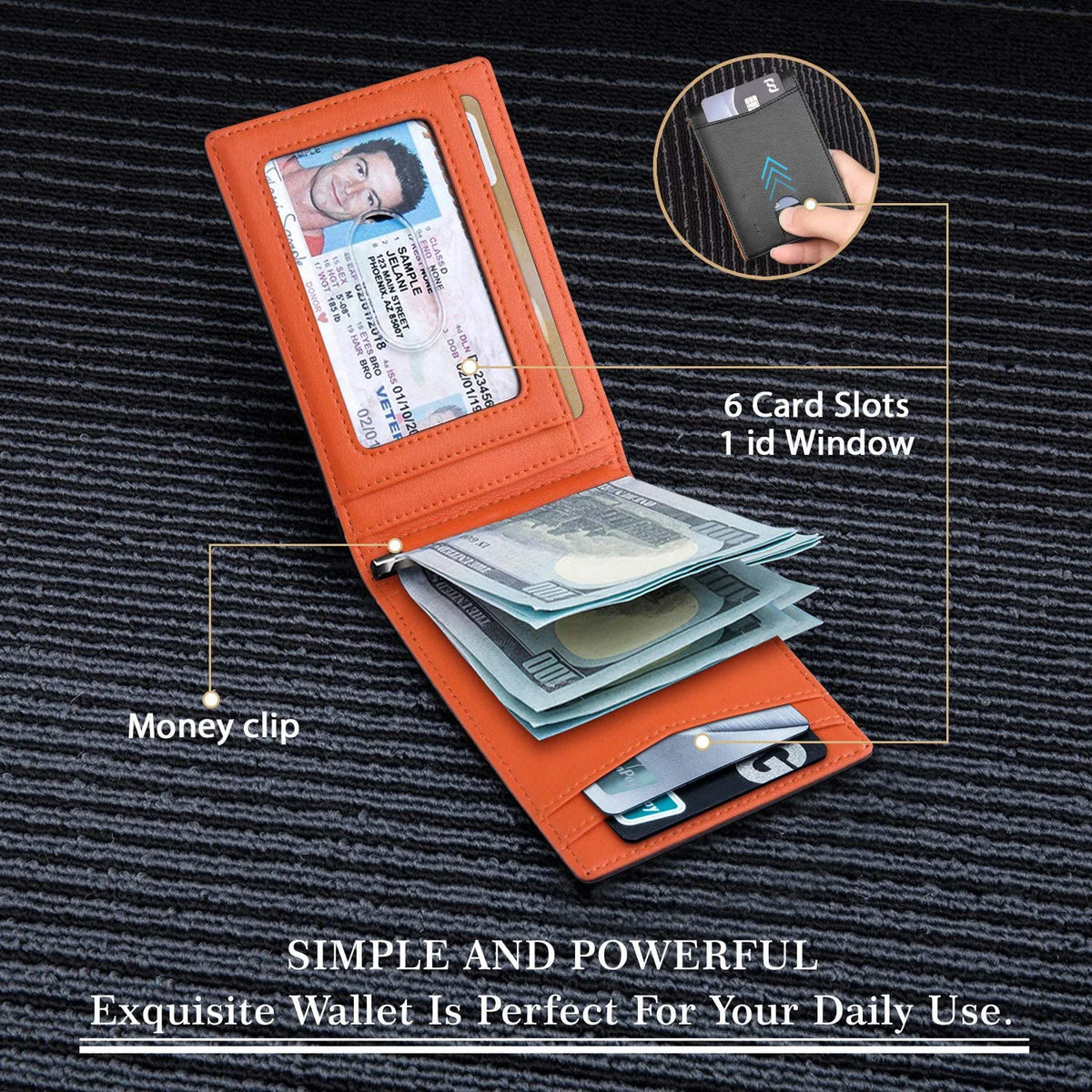 Slim Leather RFID Blocking Wallet with Money Clip