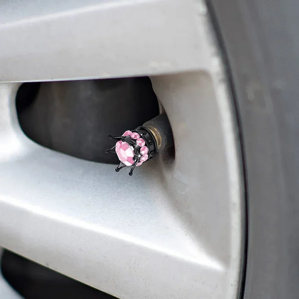 Crystal Crown Tire Valve Caps - Set of 4