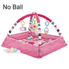 Pink baby play gym mat with hanging toys and rings for infant activity