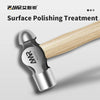 A ball peen hammer with a walnut wood handle and high-carbon steel head used for surface polishing treatment.