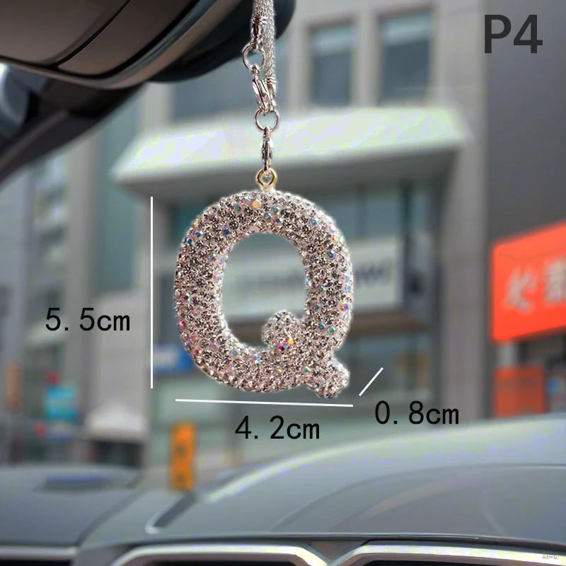 Rhinestone Letter Car Rearview Mirror Pendant