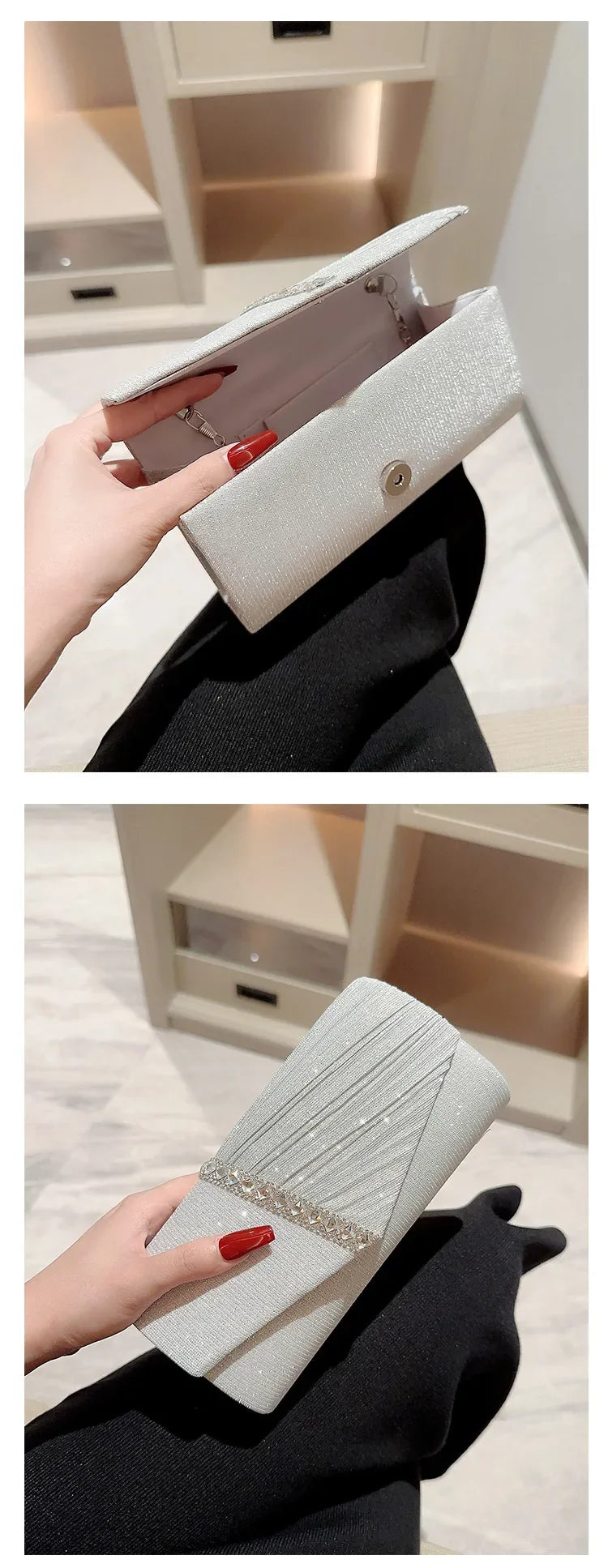 Glitter Envelope Clutch with Chain Strap