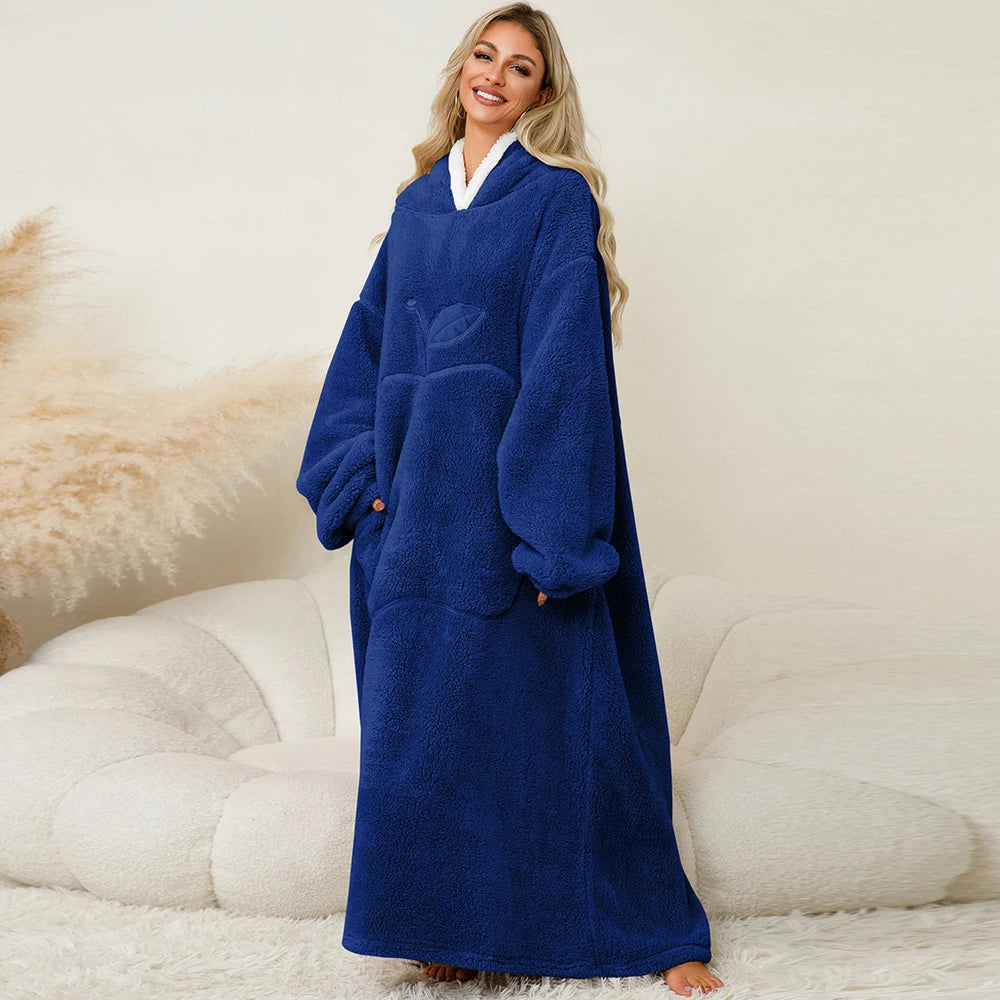 Oversized Wearable Fleece Blanket Hoodie with Sleeves