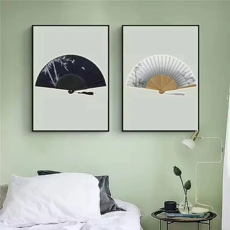 Traditional Folding Hand Fan with Bamboo Frame