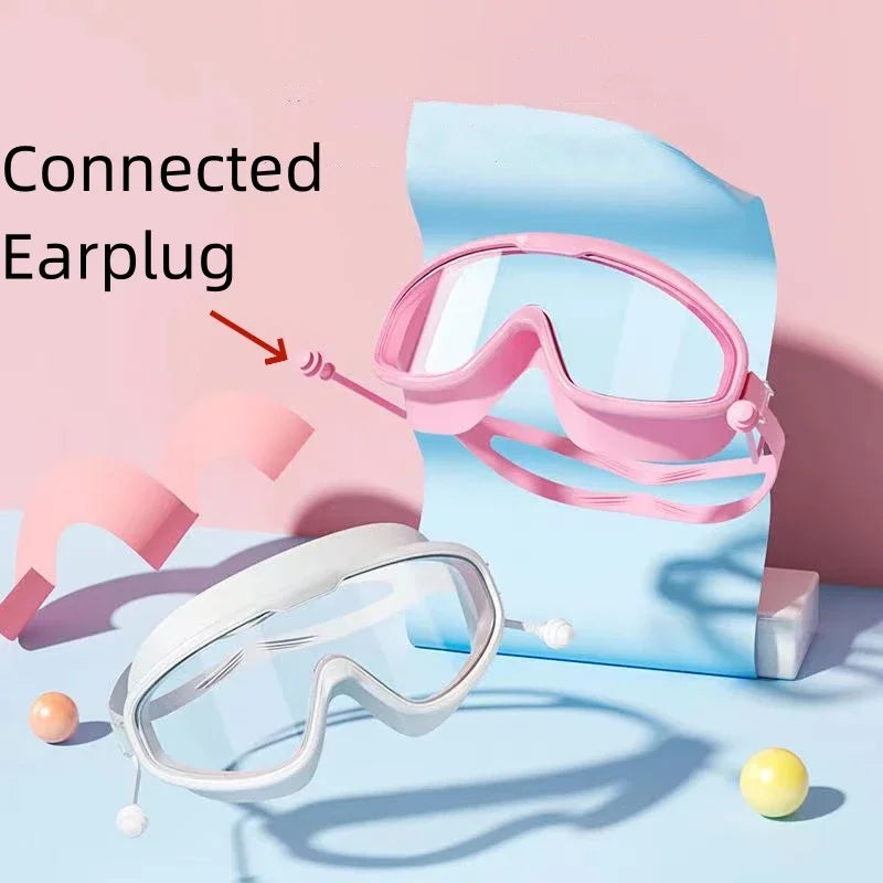 Lunettes de natation grand angle anti-buée avec bouchons d'oreilles