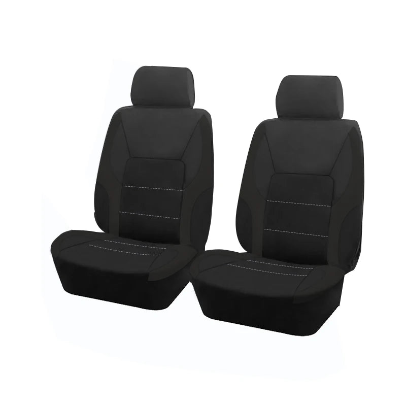 A set of black and gray two-tone car seat covers shown from the side.