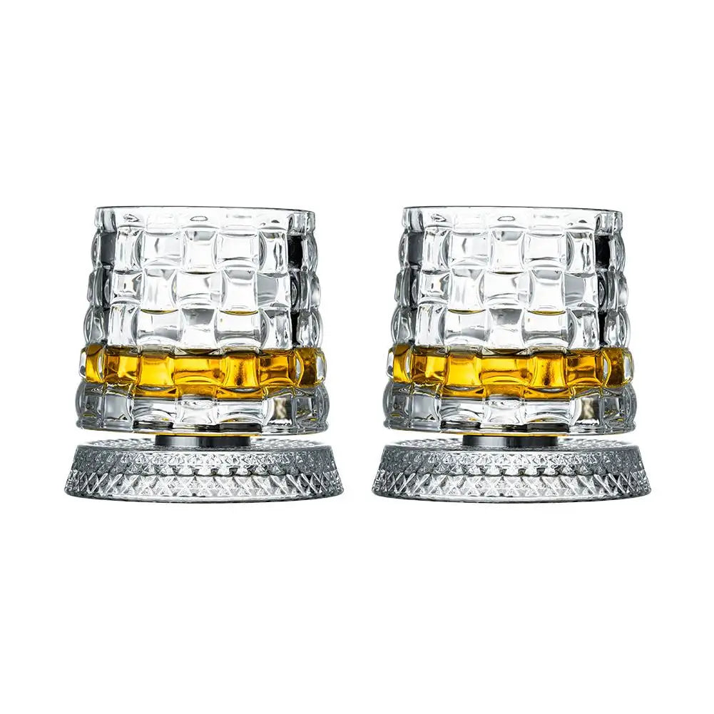 360° Rotating Whiskey Glasses (Set of 2) with Crystal Clear Glass