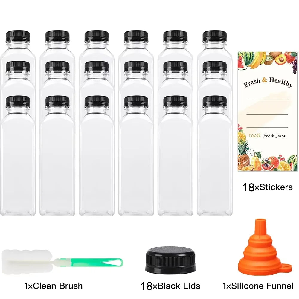 Clear Reusable Juice Bottles with Cleaning Brush and Funnel