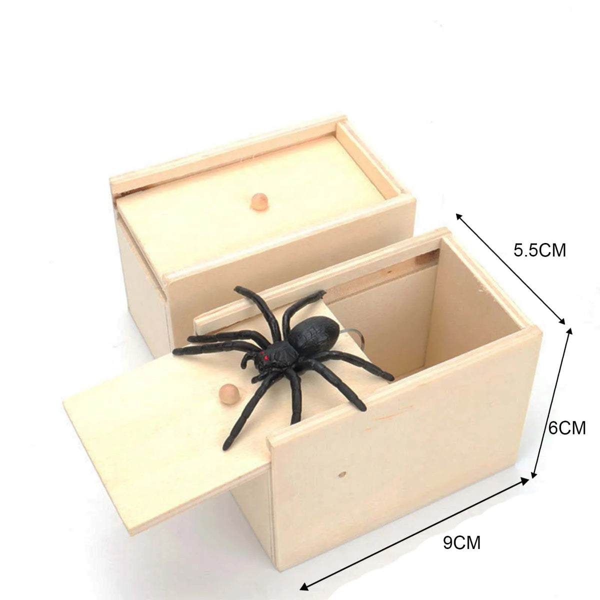 Wooden Surprise Prank Box with Jumping Spider